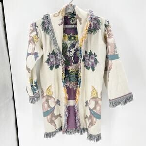 Vintage All in the Bag Coat tapestry blanket fringe 90s cherub open front quirky